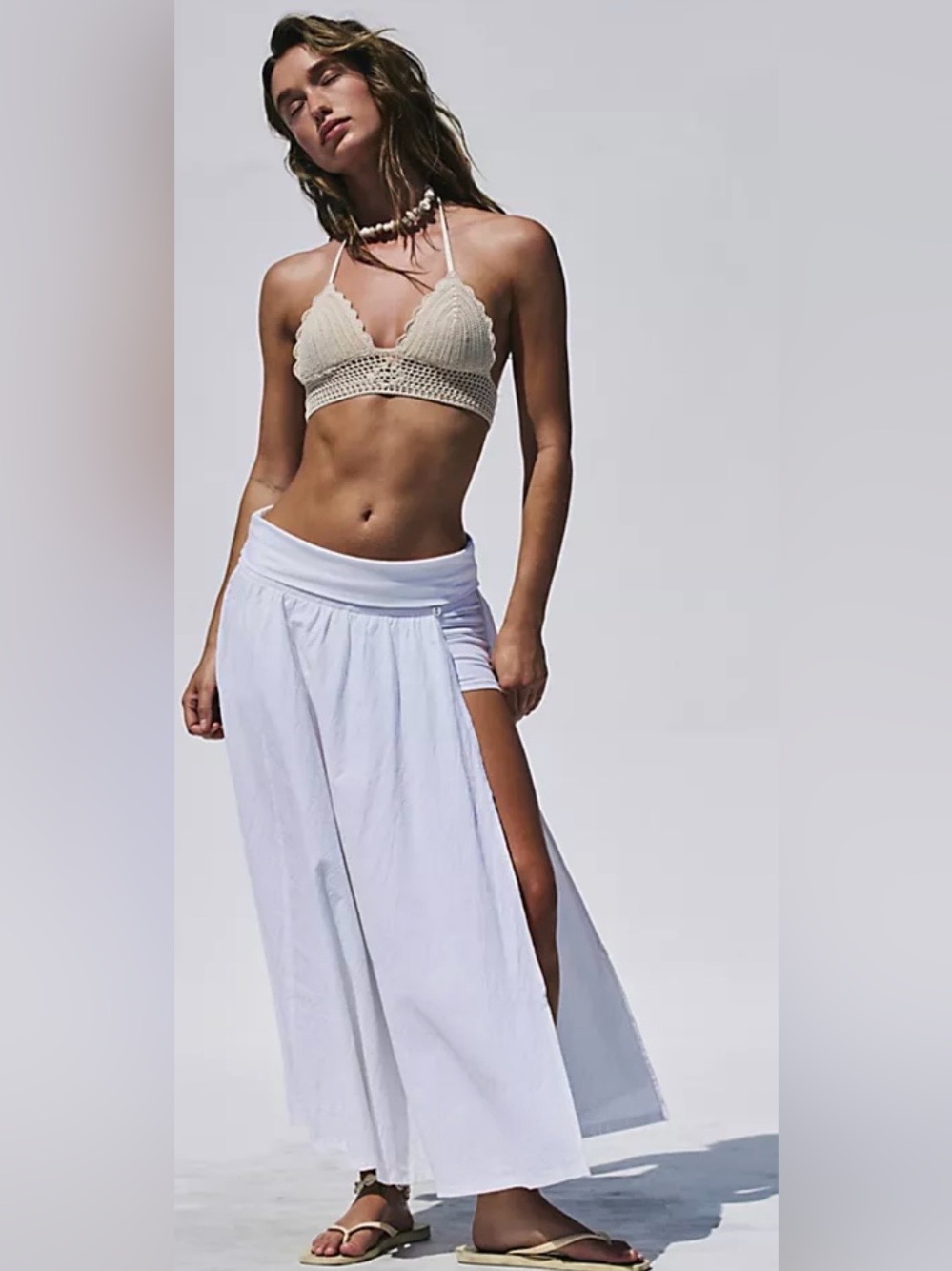 NWT FREE PEOPLE FREE EST MONAE CONVERTIBLE COTTON MIDI SKIRT CLEAN IVORY